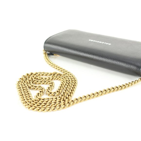 Balenciaga Black Leather Classic Logo Wallet on Chain Gold Chain 48ba624s - Picture 7 of 12